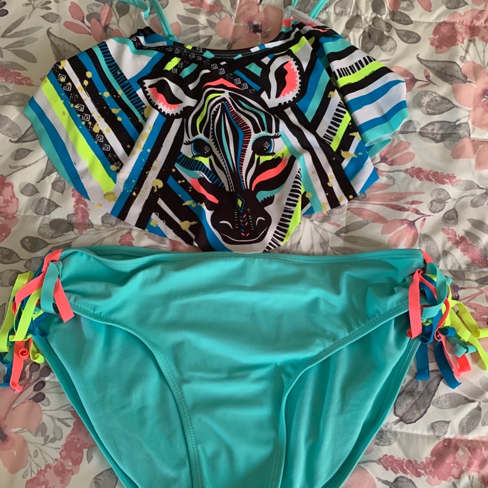 Zebra two piece Justice bikini size 18 girls